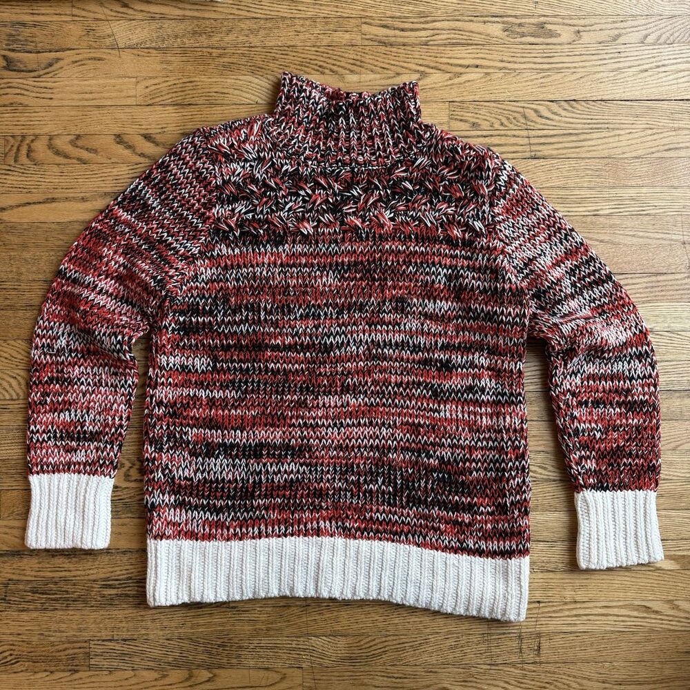 LOFT Mock Neck Chunky Knit Pullover Sweater Womens Medium Fisherman Cozy Office